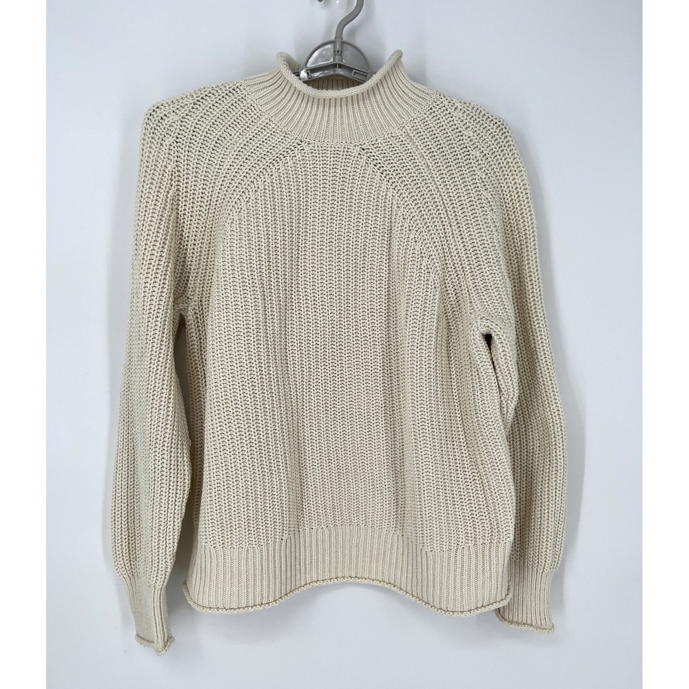 J.Crew Womens L Relaxed Rollneck Sweater Cream Cotton BE159 Coastal Preppy